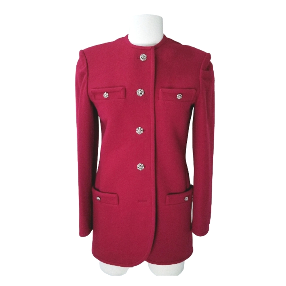 Pam's Creation Red Wool Felt Blazer Suit Jacket Handmade Sz S-M